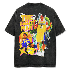 Vintage Kobe double-sided printed short-sleeved T-shirt high street washed heavy cotton small neckline trendy t