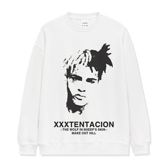 Vintage Hip Hop XXX Tentacion Printed Short Sleeve T-Shirt Cotton Crew Neck Long Sleeve Loose Hooded Sweater