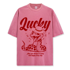 Retro Snake Year Good Luck Printed Short Sleeve T-Shirt Crew Neck Long Sleeve Loose Casual Heavy Hooded Sweater