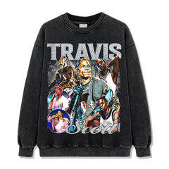 Hip Hop TRAVIS SCOTT Printed Short Sleeve T-Shirt Washed Long Sleeve Loose Casual Hooded Sweater
