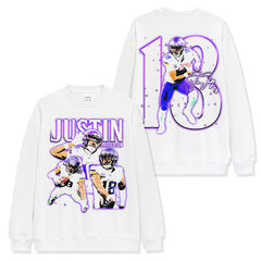 Justin Jefferson Printed Short Sleeve T-Shirt Heavy Cotton Long Sleeve Crew Neck Hooded Sweater