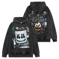 Marshmallow MARSHMELLO printed washed short-sleeved T-shirt casual crew neck hooded sweater