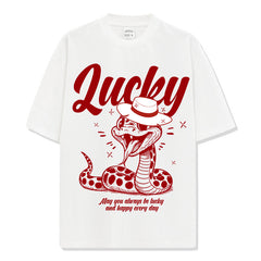 Retro Snake Year Good Luck Printed Short Sleeve T-Shirt Crew Neck Long Sleeve Loose Casual Heavy Hooded Sweater