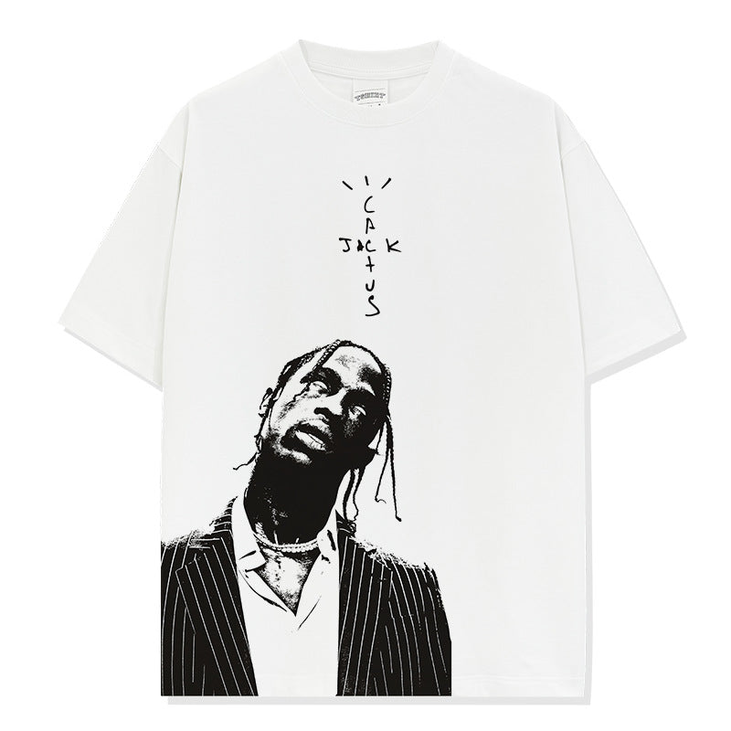 TS Hip Hop Travis Scott Printed Short Sleeve T-Shirt Loose Long Sleeve Casual Hooded Sweater Men