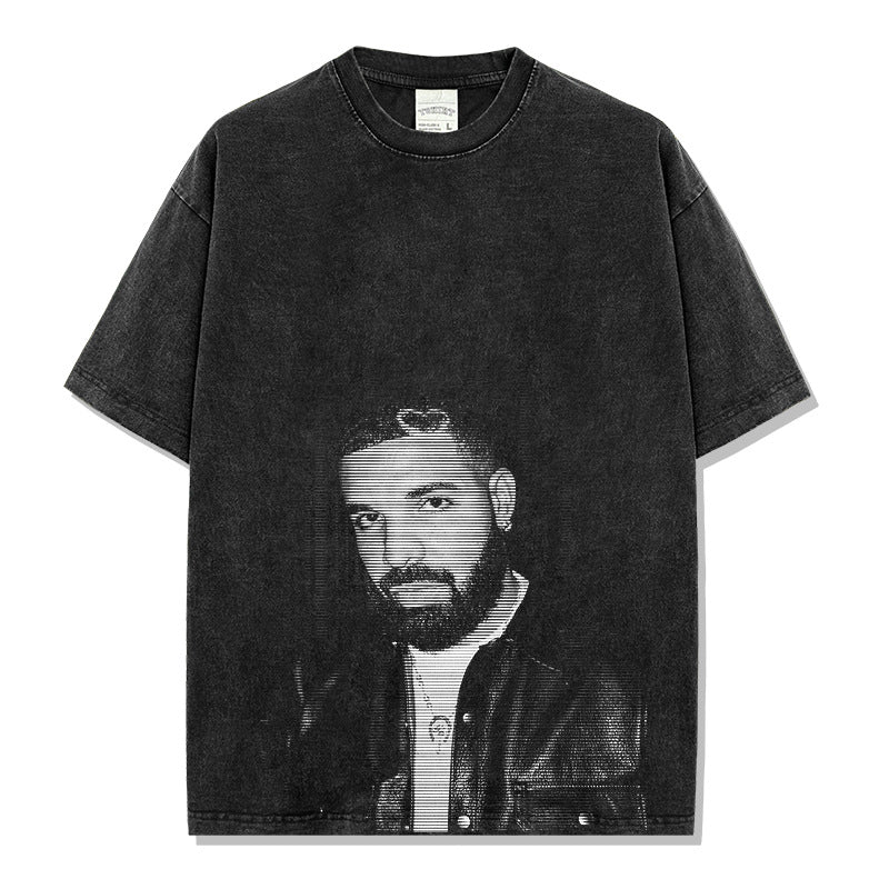 Vintage Loose Casual Direct Injection Printing DRAKE Drake Short Sleeve High Street Heavy Cotton T-Shirt