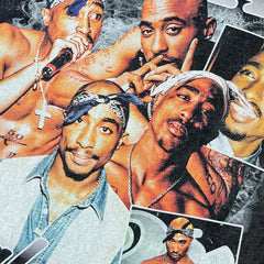 Vintage picture Parker tupac printed short-sleeved T-shirt washed round neck heavy cotton small neckline trendy t