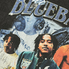 Vintage BluebandzE Printed T-Shirt Vintage Washed Loose Heavy Cotton Crew Neck Short Sleeve