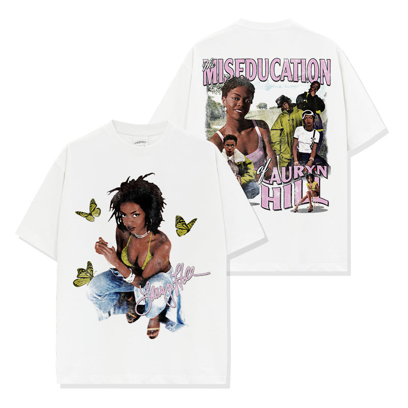 Lauryn Hill print short-sleeved T-shirt long-sleeved crewneck washed hoodie