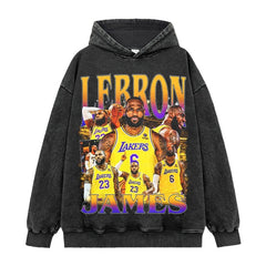 James James Printed Short Sleeve T-Shirt Old Washed Long Sleeve Crew Neck Loose Hooded Sweater Men