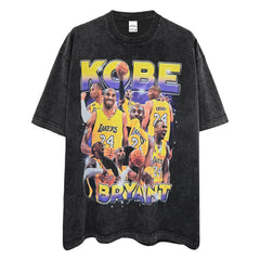 Vintage Trend KOBE Printed T-Shirt Vintage Washed Heavy Casual Short Sleeve Trend