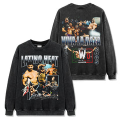 Eddie Guerrero Printed Washed Short Sleeve T-Shirt Crew Neck Loose Hooded Sweater