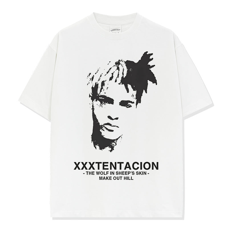 Vintage Hip Hop XXX Tentacion Printed Short Sleeve T-Shirt Cotton Crew Neck Long Sleeve Loose Hooded Sweater