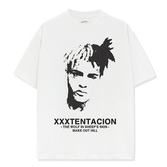 Vintage Hip Hop XXX Tentacion Printed Short Sleeve T-Shirt Cotton Crew Neck Long Sleeve Loose Hooded Sweater