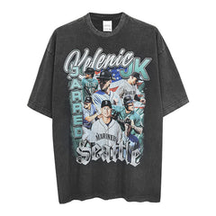 Vintage Kelenic Printed Short Sleeve T-Shirt Vintage Loose Heavy Casual T