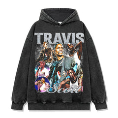 Hip Hop TRAVIS SCOTT Printed Short Sleeve T-Shirt Washed Long Sleeve Loose Casual Hooded Sweater
