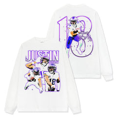 Justin Jefferson Printed Short Sleeve T-Shirt Heavy Cotton Long Sleeve Crew Neck Hooded Sweater