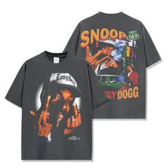 Vintage Lord Dog SNOOP DOGG Printed Short Sleeve T-Shirt Loose Heavy Crew Neck Hooded Sweater Men