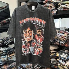 Vintage McKinstry Printed Short Sleeve T-Shirt Washed Heavy Cotton Top Tide T