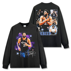 Vintage Embiid Double Sided Printed Short Sleeve T-Shirt Heavy Long Sleeve Crew Neck Hooded Sweater