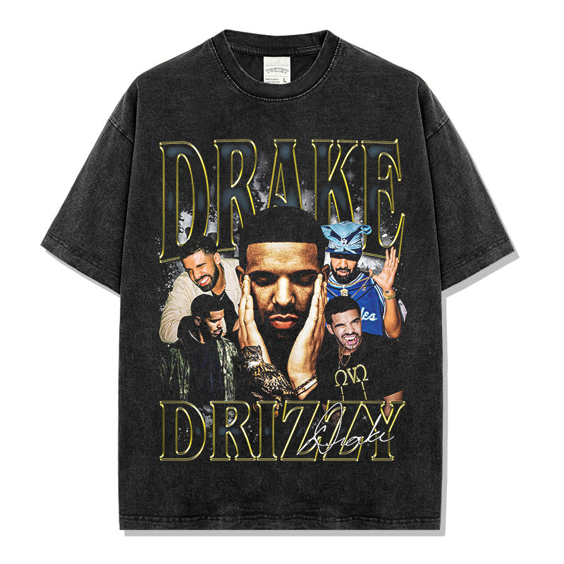 Hip Hop DRAKE Drake Printed Short Sleeve T-Shirt Washed Long Sleeve Crew Neck Loose Hooded Sweater