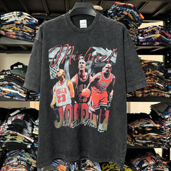 Vintage MJ Air Trapeze Printed Short Sleeve T-Shirt High Street Washed Old Heavy Cotton Small Neckline T