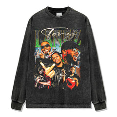 Hip Hop Tory Lanez Printed Short Sleeve T-Shirt Washed Long Sleeve Loose Casual Hooded Sweater Men