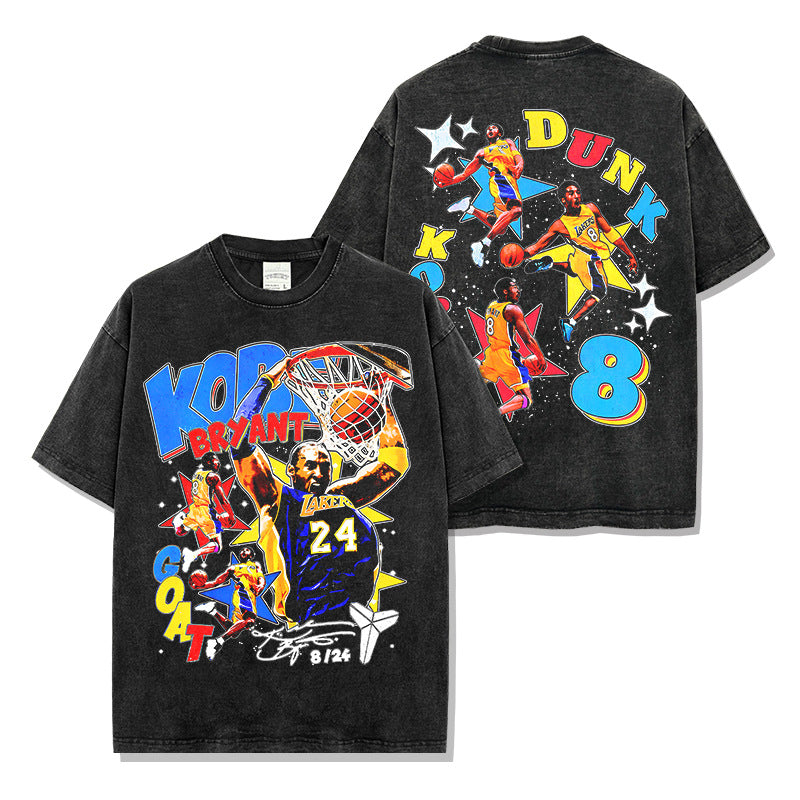 Retro star KOBE printed short-sleeved T-shirt washed and old heavy long-sleeved crew neck NBA hooded sweater men