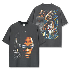 Hip Hop Travis Scott Printed TS Washed Short Sleeve T-Shirt Crew Neck Loose Hooded Sweater Men