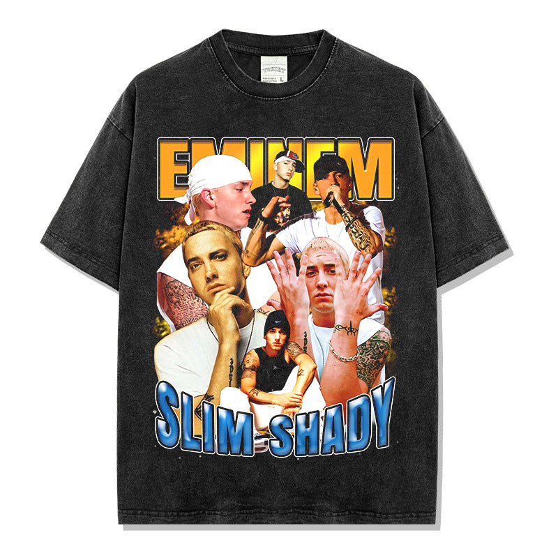 Hip Hop Tide Eminem Eminem Printed Short Sleeve T-Shirt Washed Long Sleeve Loose Hooded Sweater