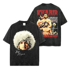 Khabib Nurmagomedo Printed Short Sleeve T-Shirt Washed Long Sleeve Loose Hooded Sweater Men