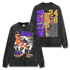 Vintage Kobe KOBE Double-Sided Printed Short Sleeve T-Shirt Washed Long Sleeve Loose Hooded Sweater