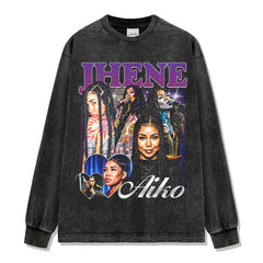 Jhen¨¦ Aiko Printed Short Sleeve T-Shirt Washed Old Long Sleeve Loose Casual Hooded Sweater Men