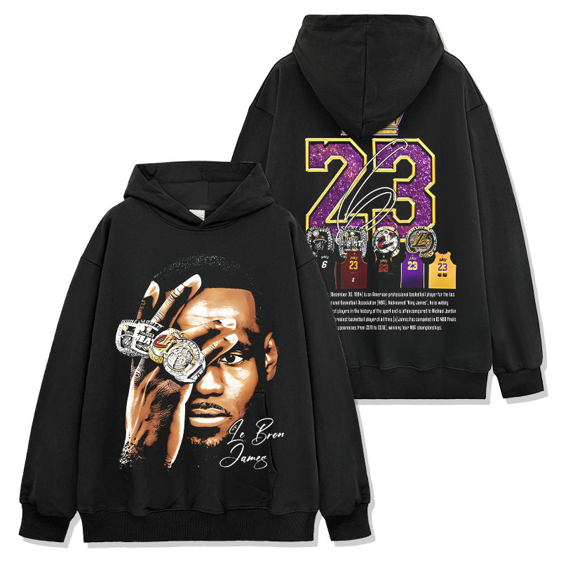 James LeBron James Printed Short Sleeve T-Shirt Washed Crew Neck Long Sleeve Hooded Sweater Men
