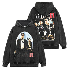 Vintage Mafia MAFIA2 Double-Sided Printed Washed Short Sleeve T-Shirt Casual Crew Neck Hooded Sweater