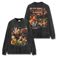 Johnson Johnson print washed short sleeve t-shirt round neck heavy loose hooded hoodie men