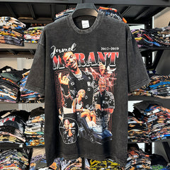 Vintage Morant Printed Short Sleeve T-Shirt Vintage Washed Heavy Cotton Small Neckline