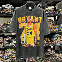 Retro kobe trend printed short-sleeved T-shirt washed and old round neck heavy cotton small neckline trendy t