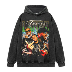 Hip Hop Tory Lanez Printed Short Sleeve T-Shirt Washed Long Sleeve Loose Casual Hooded Sweater Men