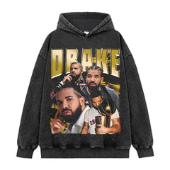 Hip Hop Drake Printed Short Sleeve T-Shirt Washed Long Sleeve Loose Heavy Hooded Sweater Men