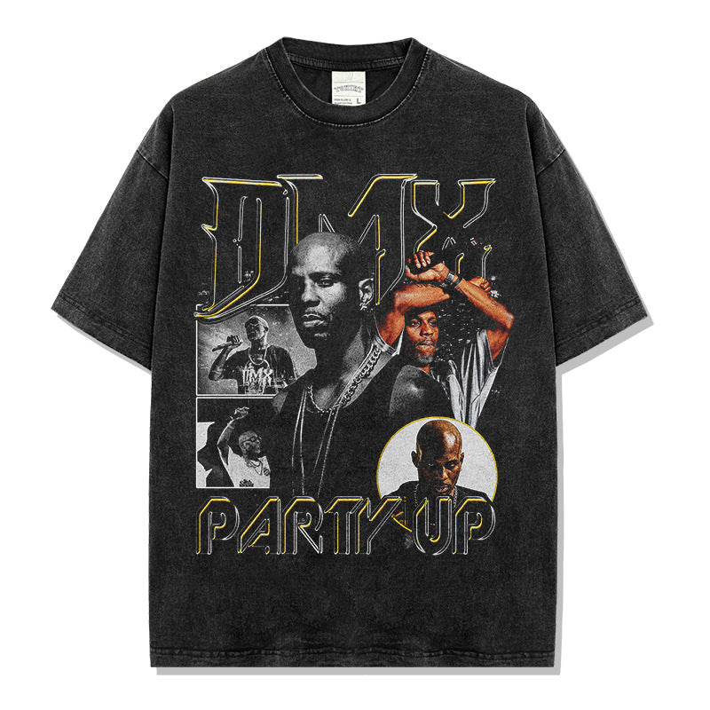 DMX Earl Simmons Printed Short Sleeve T-Shirt Washed Long Sleeve Loose Casual Hooded Sweater