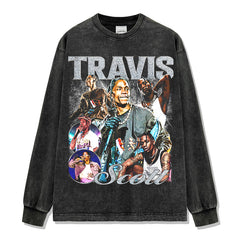 Hip Hop TRAVIS SCOTT Printed Short Sleeve T-Shirt Washed Long Sleeve Loose Casual Hooded Sweater