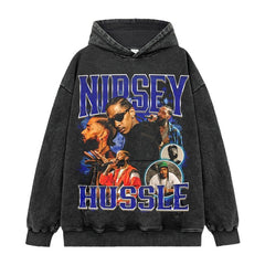 Nipsey Hussle Printed Short Sleeve T-Shirt Washed Long Sleeve Loose Casual Hooded Sweater Men