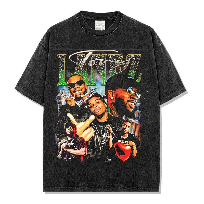 Hip Hop Tory Lanez Printed Short Sleeve T-Shirt Washed Long Sleeve Loose Casual Hooded Sweater Men