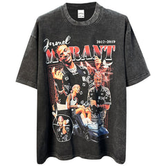 Vintage Morant Printed Short Sleeve T-Shirt Vintage Washed Heavy Cotton Small Neckline