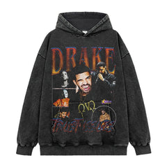 Hip Hop Drake DRAKE Printed Short Sleeve T-Shirt Washed Old Long Sleeve Loose Heavy Hooded Sweater