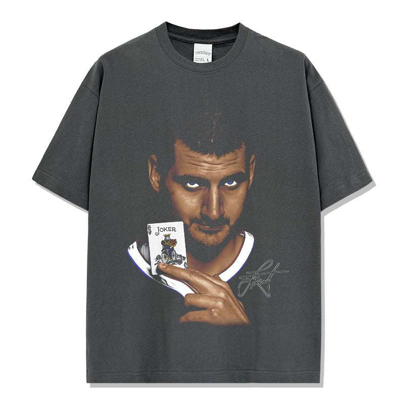 Vintage Nikola Nikola Printed Short Sleeve T-Shirt Washed Long Sleeve Crew Neck Loose Hooded Sweater