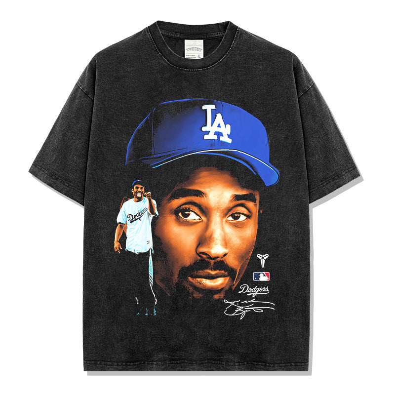 Vintage Tide KOBE Kobe Printed Short Sleeve T-Shirt Washed Old Long Sleeve Loose Hooded Sweater Men