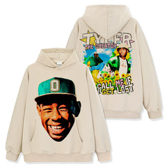 Hip Hop Tyler the Creator Printed Short Sleeve T-Shirt Long Sleeve Crew Neck Washed Hooded Sweater