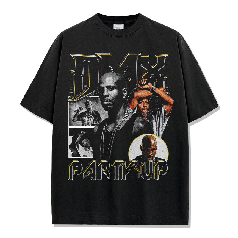 DMX Earl Simmons Printed Short Sleeve T-Shirt Washed Long Sleeve Loose Casual Hooded Sweater