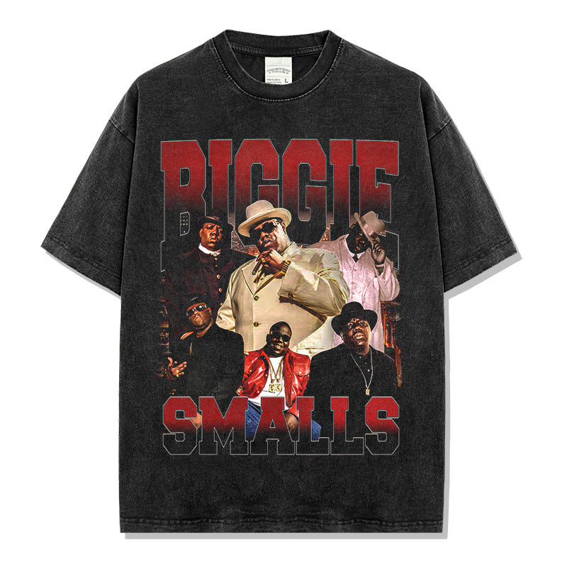 Tide biggie smalls printed short-sleeved t-shirt washed and done old long-sleeved loose hooded sweater men